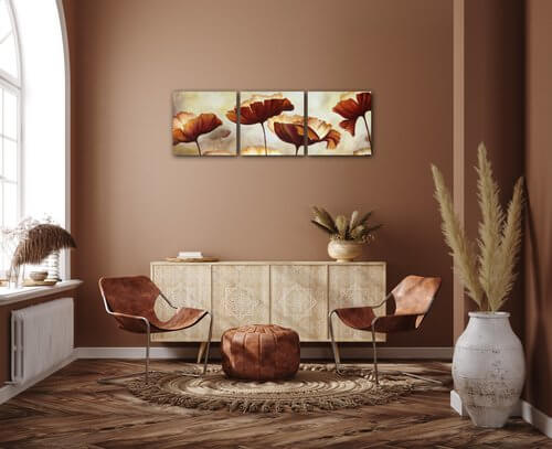 Tablou Flowers red and yellow - 90 x 30 cm (3-piese)