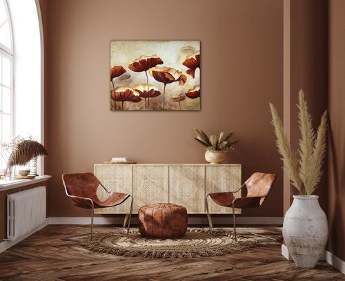 Tablou Flowers red and yellow - 90 x 70 cm