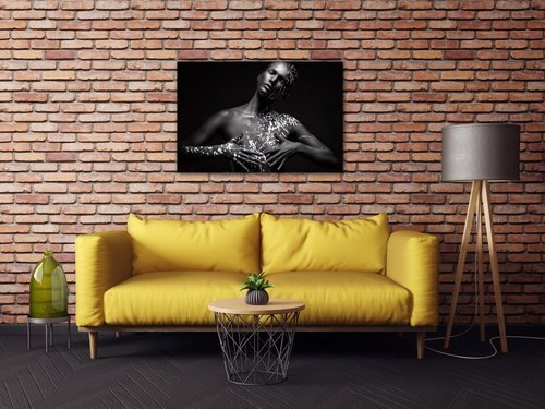 Tablou Woman portrait black silver - 90 x 60 cm