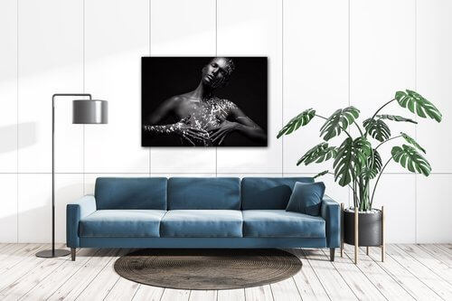 Tablou Woman portrait black silver - 70 x 50 cm