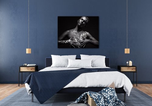 Tablou Woman portrait black silver - 90 x 70 cm