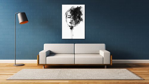 Tablou Woman black and white ilustration - 60 x 90 cm