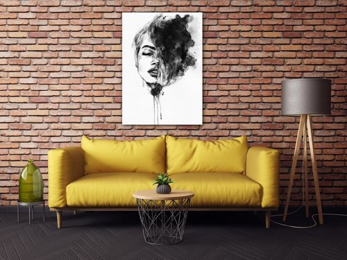 Tablou Woman black and white ilustration - 50 x 70 cm