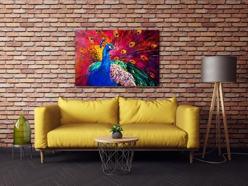 Tablou Colorful Peacock - 90 x 60 cm