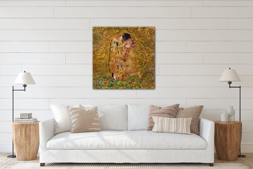 Tablou Reproduction Gustav Klimt Kiss - 60 x 60 cm