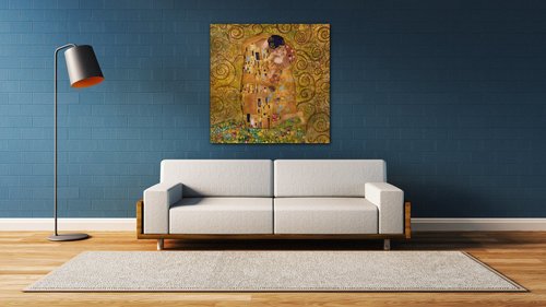Tablou Reproduction Gustav Klimt Kiss - 70 x 70 cm