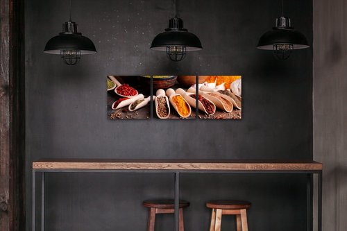 Tablou Spice in wooden cups - 90 x 30 cm (3-piese)