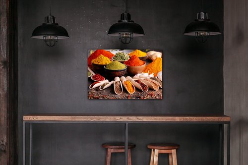Tablou Spice in wooden cups - 60 x 40 cm