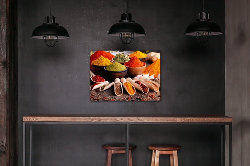 Tablou Spice in wooden cups - 70 x 50 cm