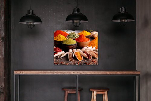 Tablou Spice in wooden cups - 90 x 70 cm