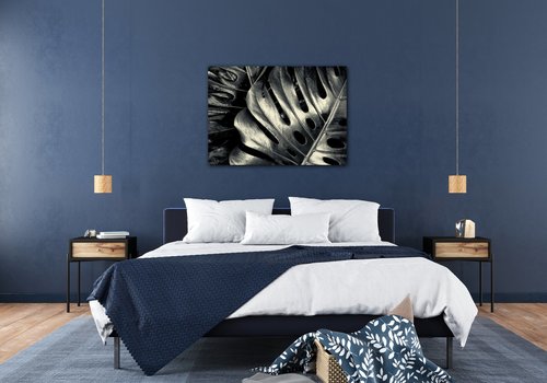 Tablou Black and white leafs - 70 x 50 cm