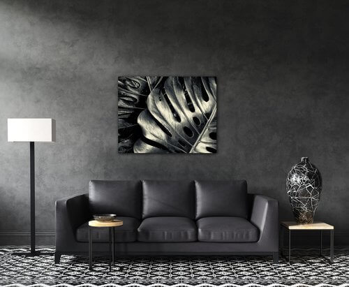Tablou Black and white leafs - 90 x 70 cm