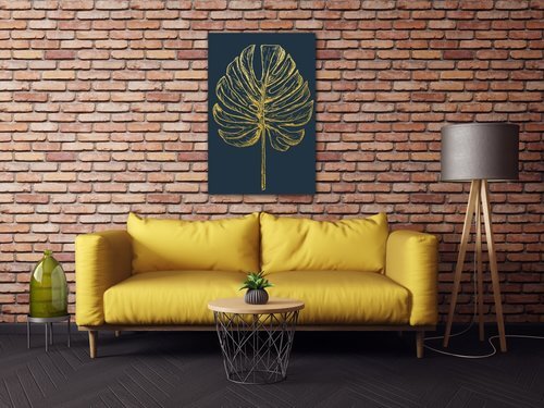 Tablou Golden leaf dark background - 60 x 40 cm