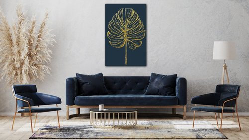 Tablou Golden leaf dark background - 60 x 40 cm