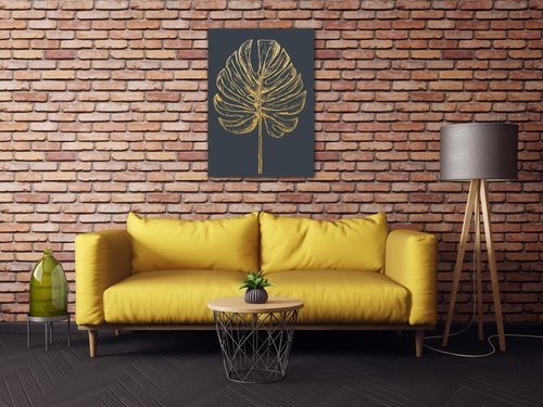 Tablou Golden leaf dark background - 50 x 70 cm