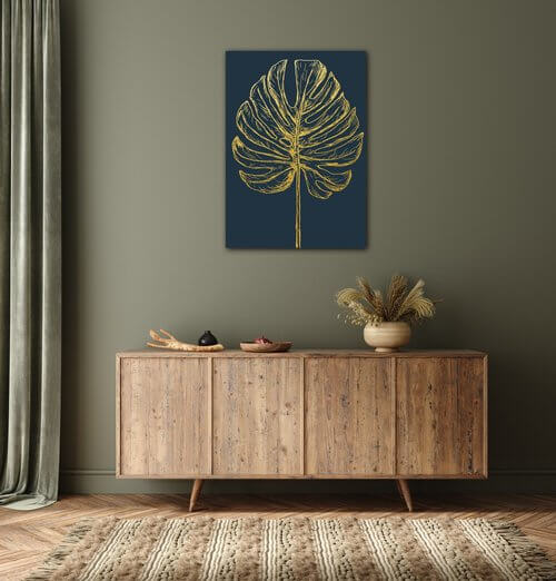 Tablou Golden leaf dark background - 50 x 70 cm