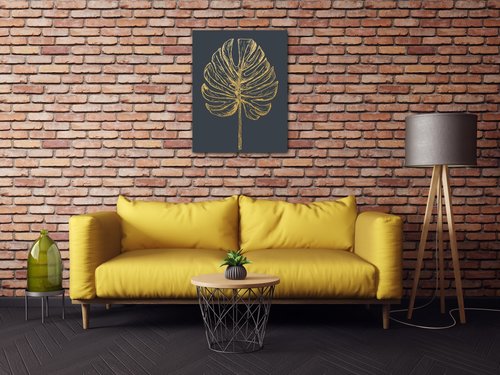 Tablou Golden leaf dark background - 70 x 90 cm
