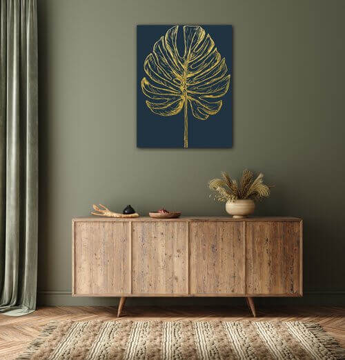 Tablou Golden leaf dark background - 70 x 90 cm