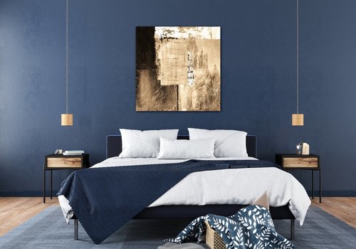 Tablou Beige gold abstract square - 50 x 50 cm