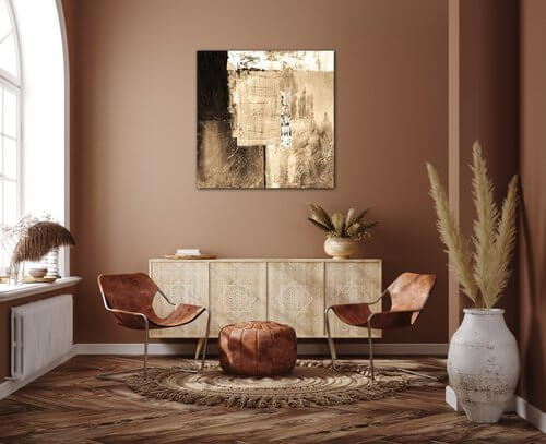 Tablou Beige gold abstract square - 50 x 50 cm