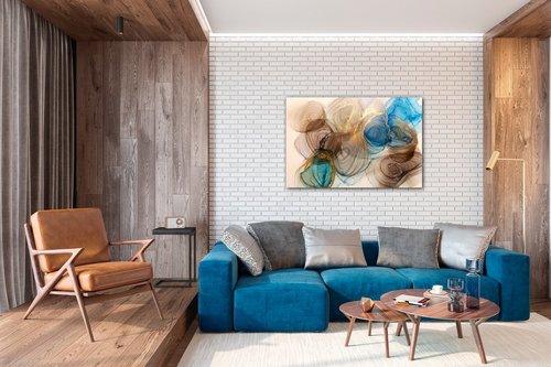Tablou Abstract blue and gold - 90 x 60 cm