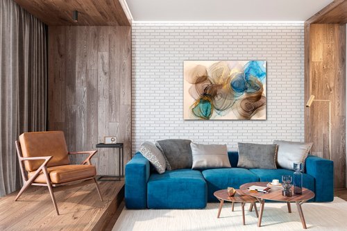 Tablou Abstract blue and gold - 70 x 50 cm