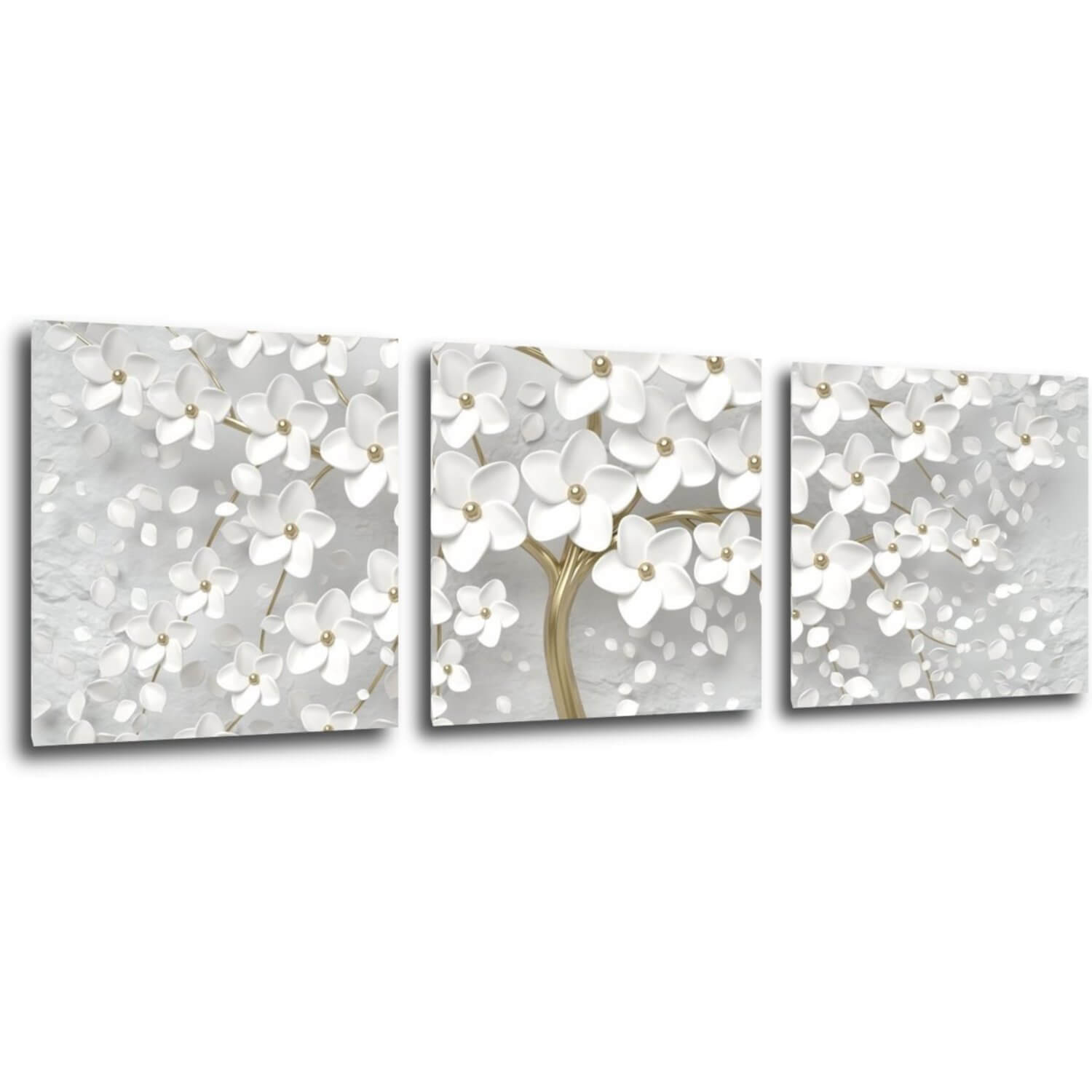 Tablou White tree with flowers - 90 x 30 cm (3-piese)