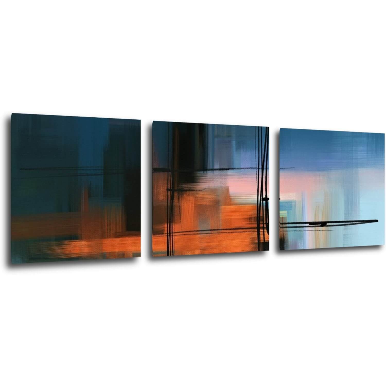 Tablou Abstract design blue - 90 x 30 cm (3-piese)