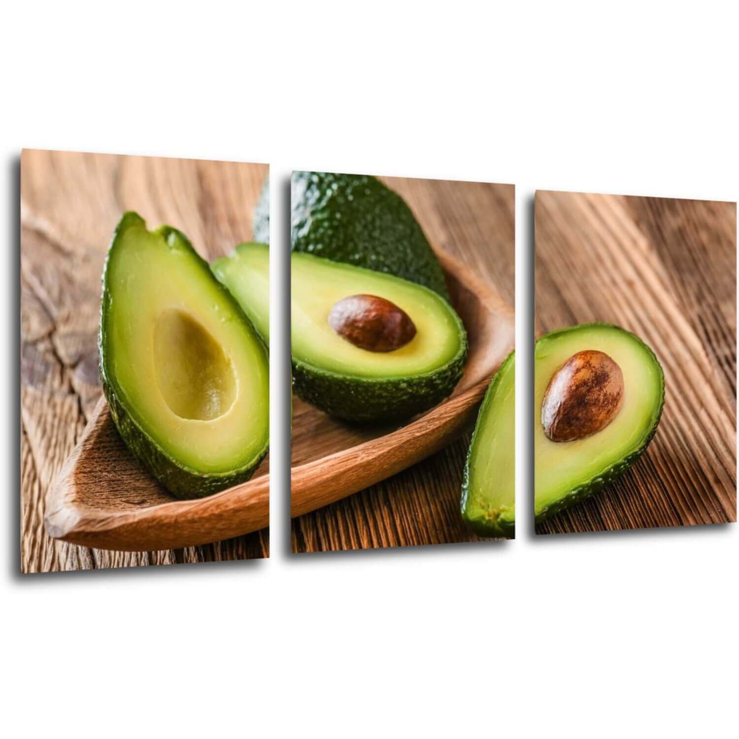 Tablou Avocados on wood - 120 x 60 cm (3-piese)