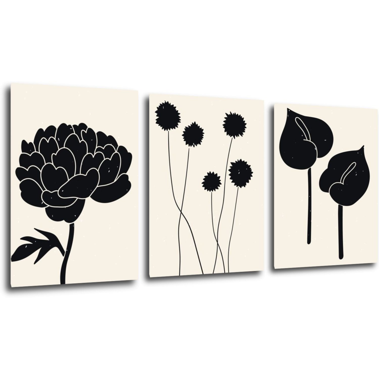 Tablou Black flowers on background - 150 x 70 cm (3-piese)