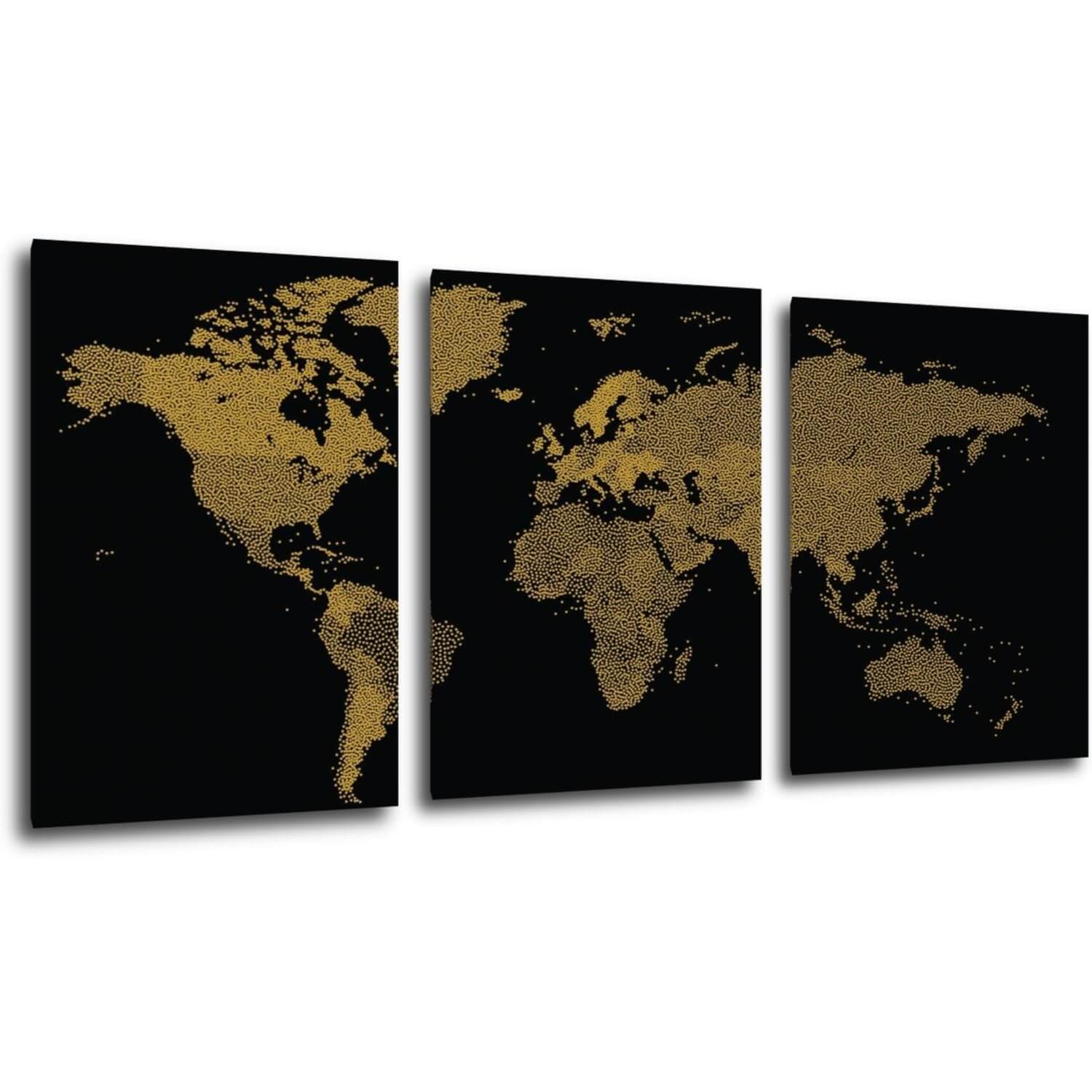 Tablou World map golden black - 150 x 70 cm (3-piese)
