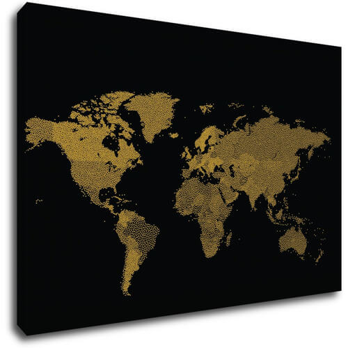 Tablou World map golden black - 90 x 60 cm