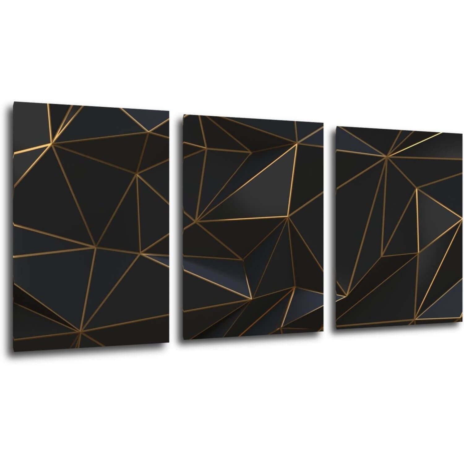 Tablou Golden triangles abstract - 150 x 70 cm (3-piese)
