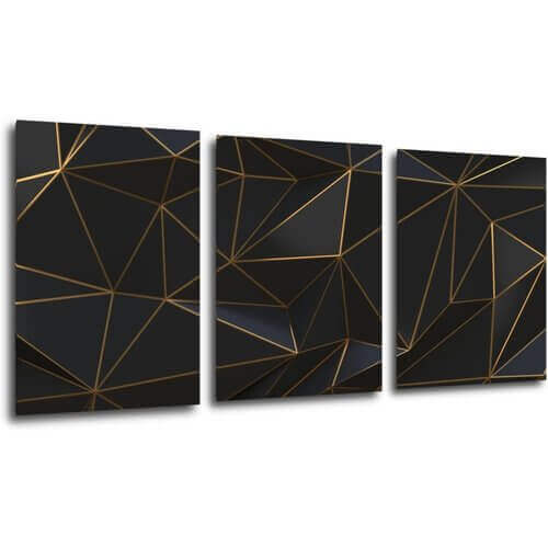 Tablou Golden triangles abstract - 150 x 70 cm (3-piese)