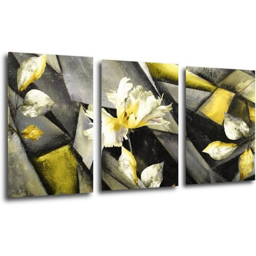 Tablou Grey and yellow abstract with flower