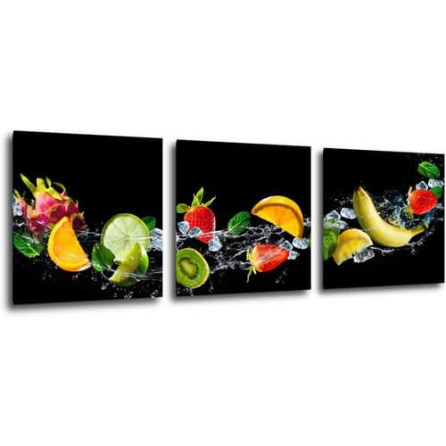 Tablou Fruit black background - 90 x 30 cm (3-piese)