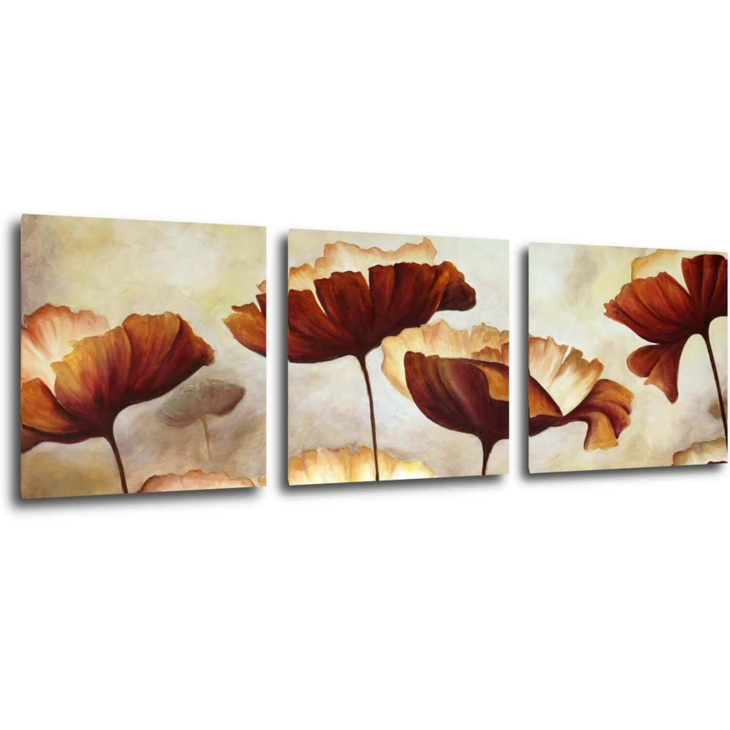 Tablou Flowers red and yellow - 90 x 30 cm (3-piese)