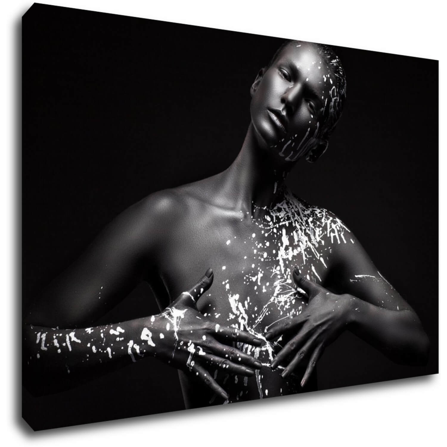 Tablou Woman portrait black silver - 90 x 60 cm