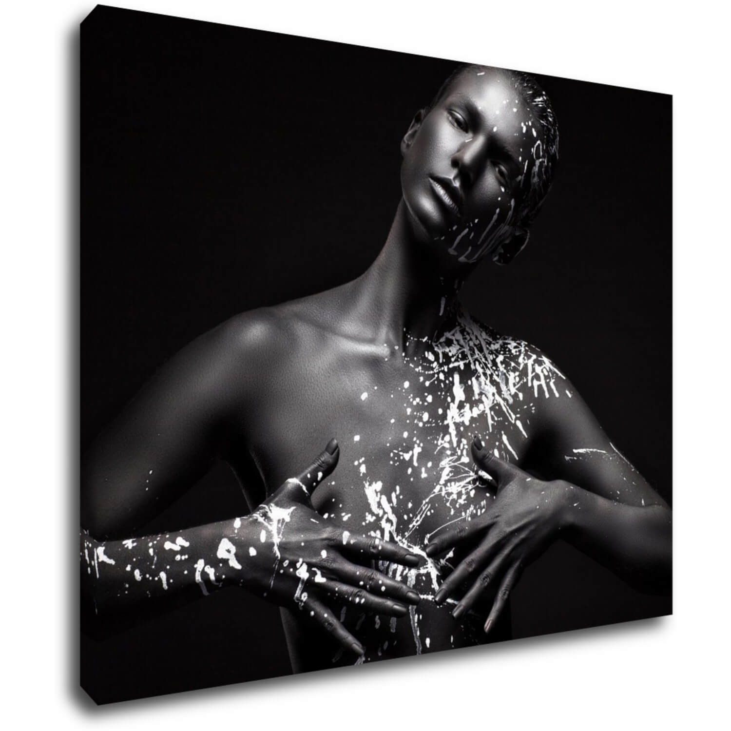 Tablou Woman portrait black silver - 90 x 70 cm