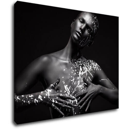Tablou Woman portrait black silver - 90 x 70 cm