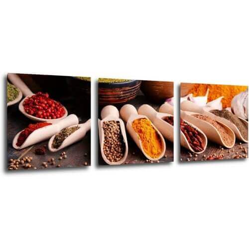 Tablou Spice in wooden cups - 90 x 30 cm (3-piese)
