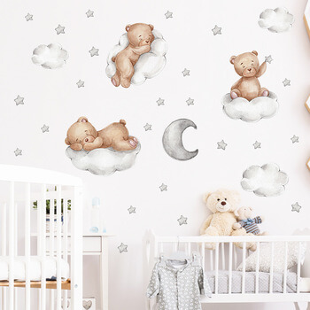 Autocolant pentru camera copilului Sleeping teddy bears with stars