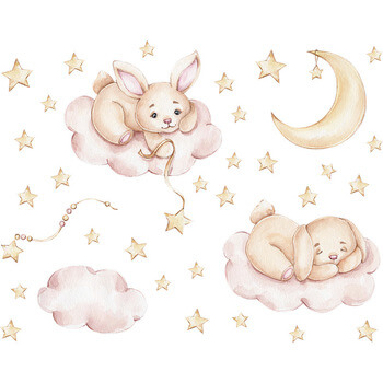 Autocolant pentru camera copilului Rabbits and pink clouds