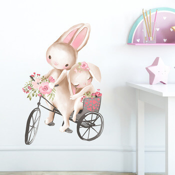 Autocolant pentru camera copilului Bunnies on a Bike