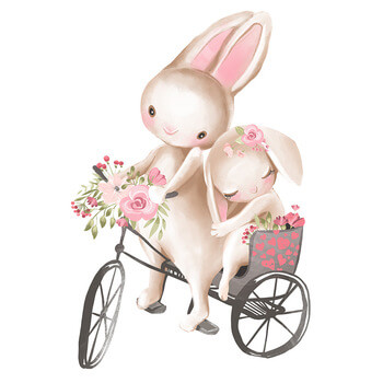 Autocolant pentru camera copilului Bunnies on a Bike - 60x30 cm