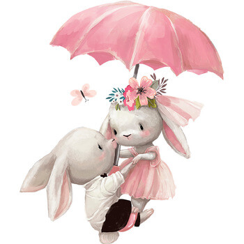 Autocolant pentru camera copilului Bunnies with umbrella
