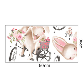 Autocolant pentru camera copilului Bunnies on a Bike - 60x30 cm