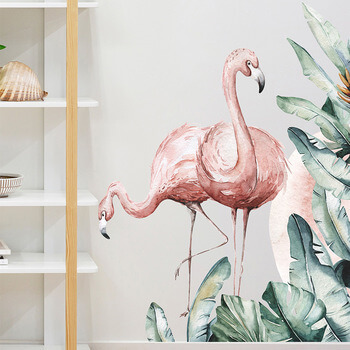 Autocolant pentru camera copilului Flamingos and palm leaves - 90x30cm 2ks