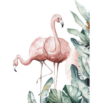 Autocolant pentru camera copilului Flamingos and palm leaves - 90x30cm 2ks