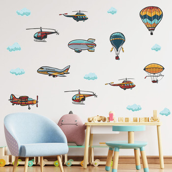 Autocolant pentru camera copilului Colorful airplanes and balloons
